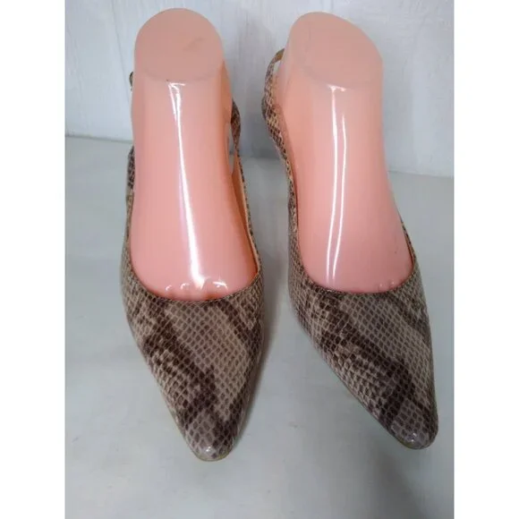 Calvin Klein DAY Women's 9.5 Snake Print Pointed Toes Slingback Brown Tan Heels - Picture 2 of 9